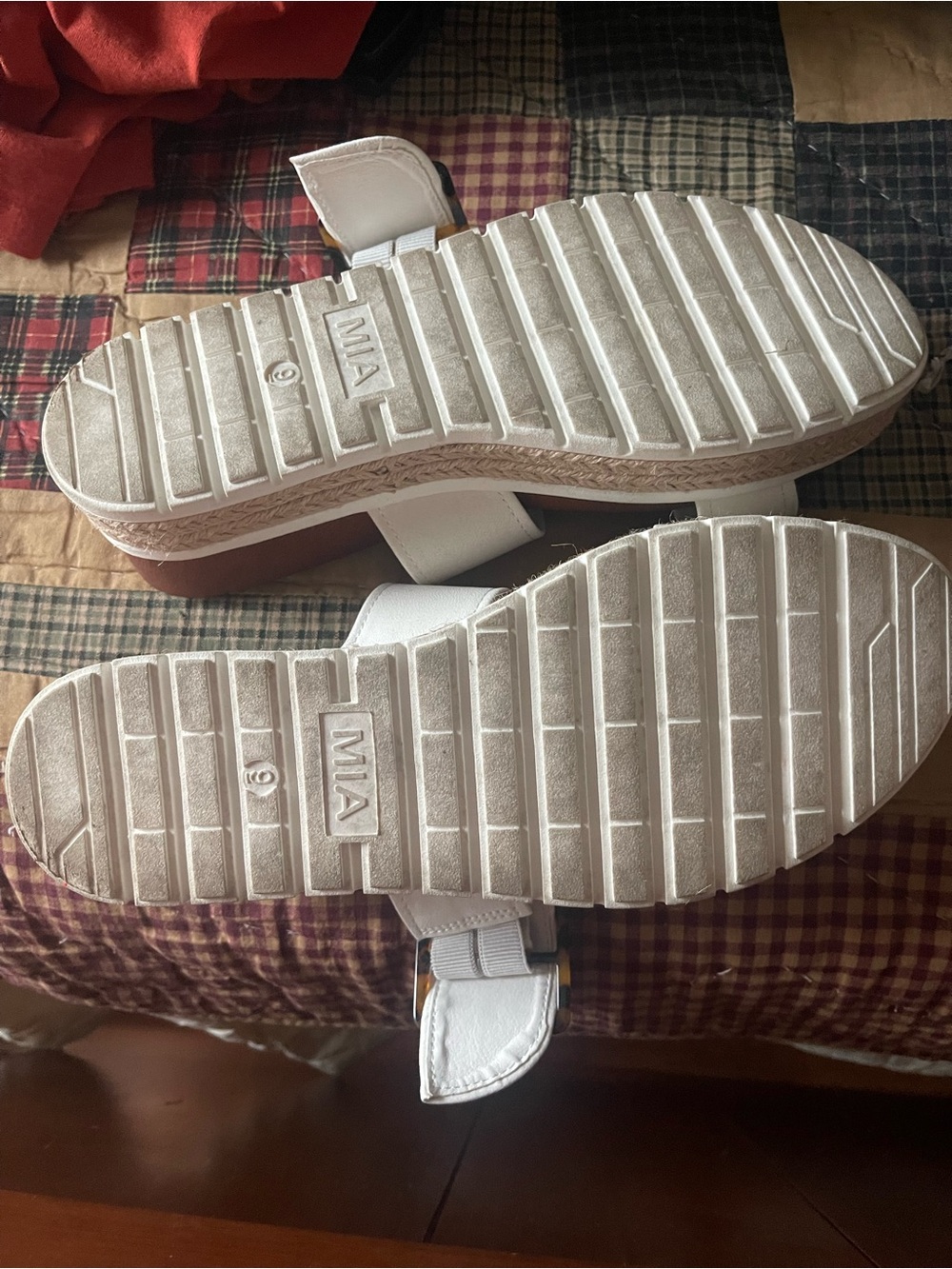 MIA White Double-Strap Slide Sandals with Brown Footbed - Picture 3 of 3